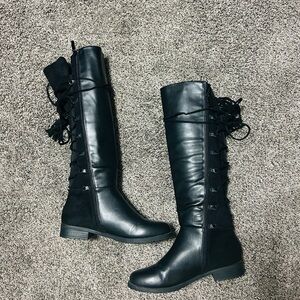 Torrid Black Lace-Up Knee Boots with zipper 6.5W